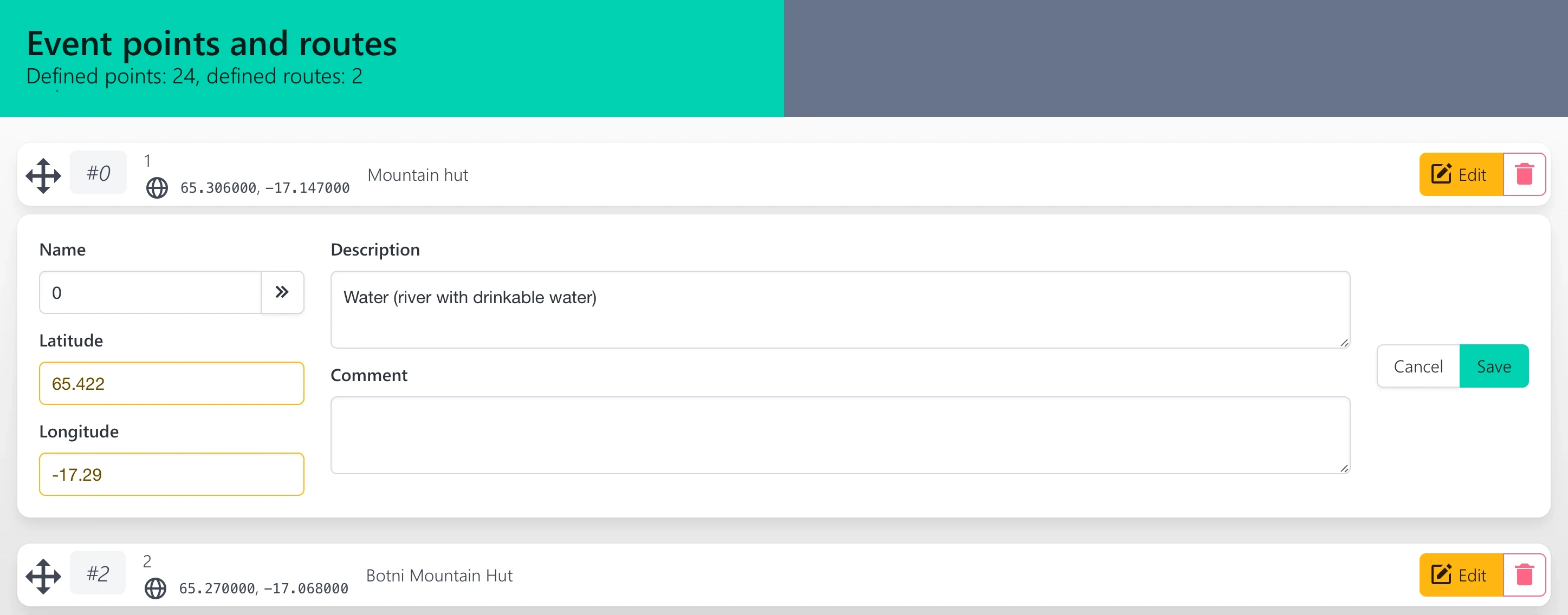 Editing an event point
